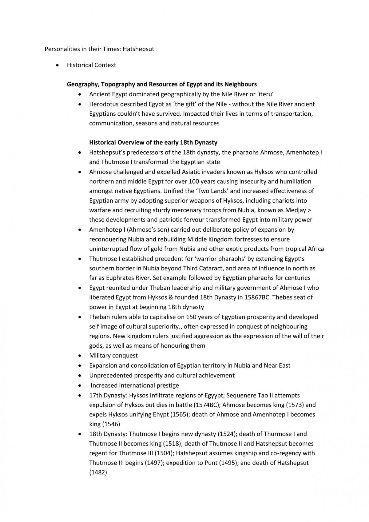 Hatshepsut Syllabus Notes  - Page 1