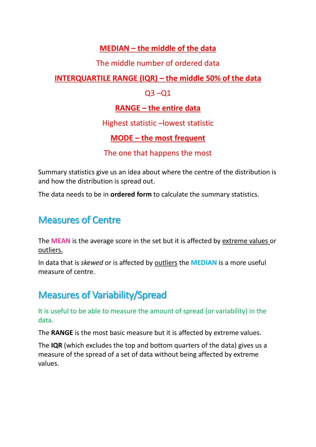 Summary Stastics - Page 1