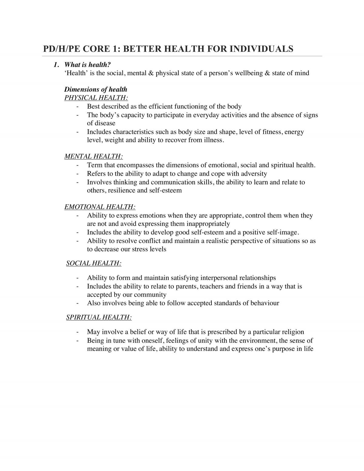 Yr 11 HSC Preliminary Complete PDHPE Notes - Page 1