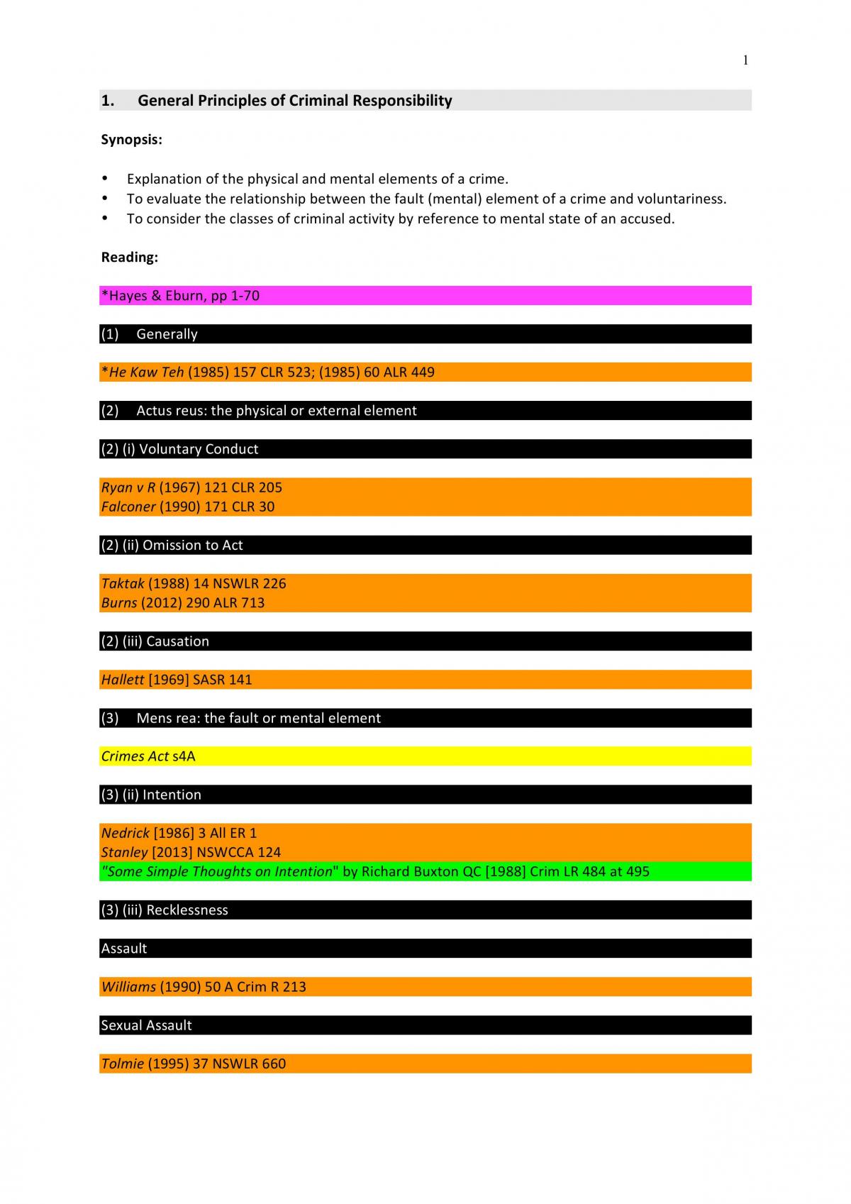 Criminal Law - Colour Coded Complete Study Notes - Perfect for Visual Learners - Page 1