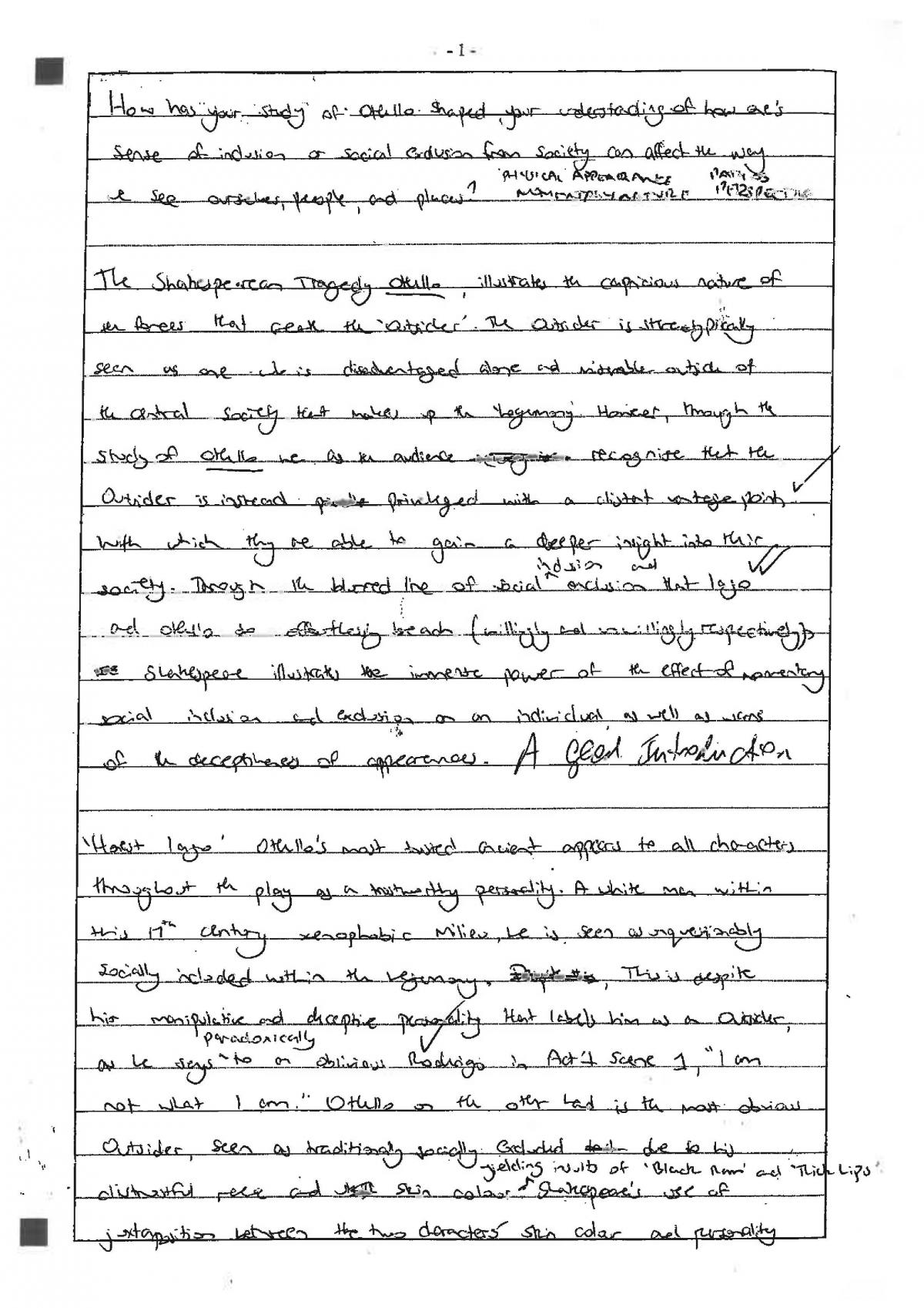 Othello Essay A Range - Page 1