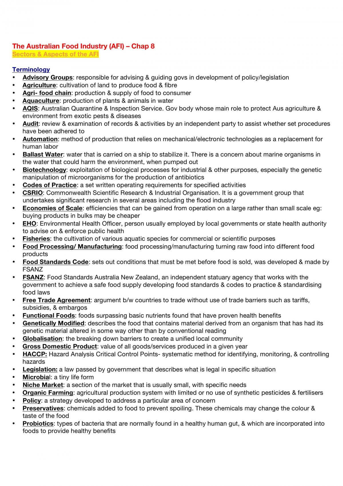 Food Technology AFI Notes - Page 1