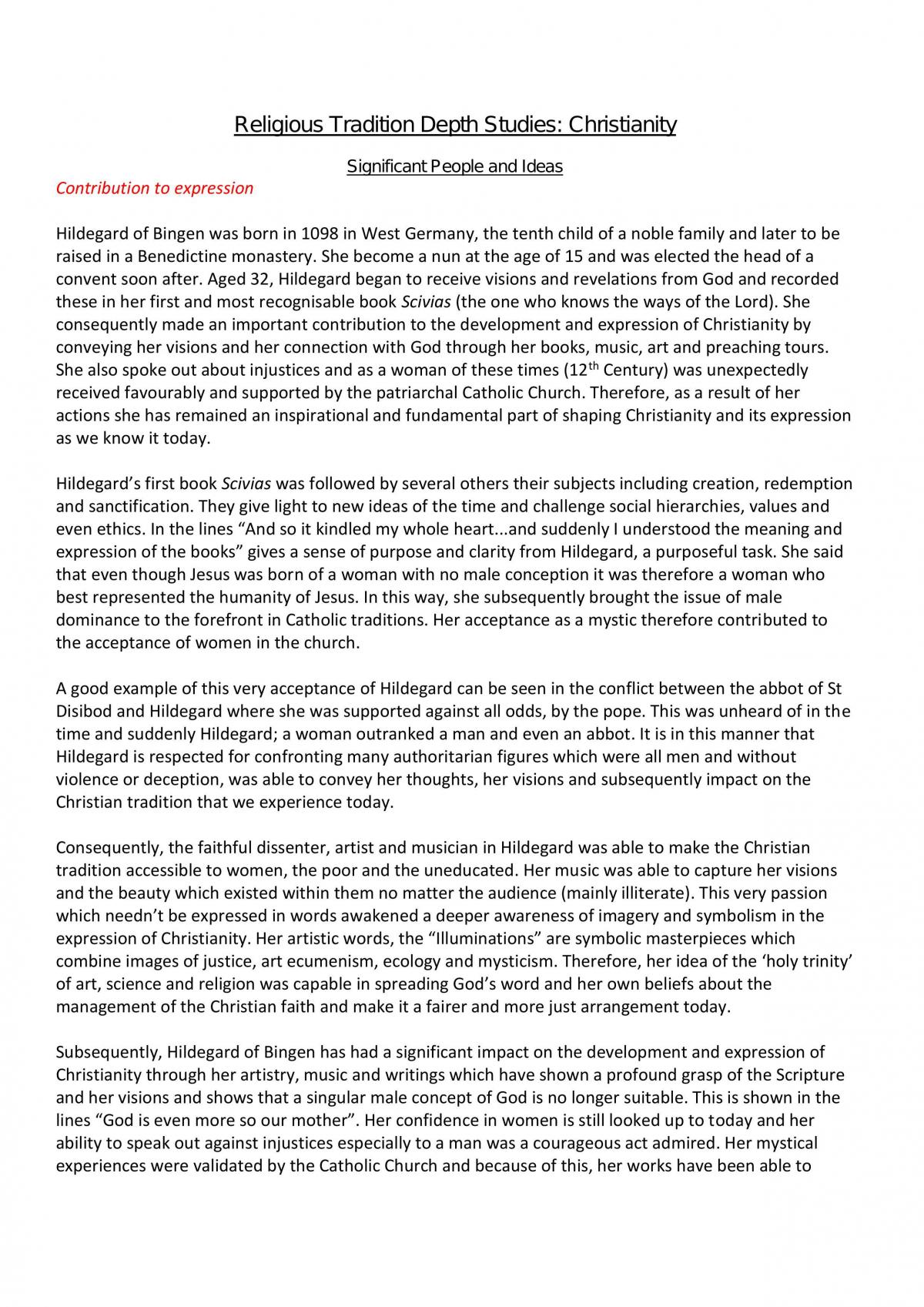 Religion Depth Studies HSC - Page 1