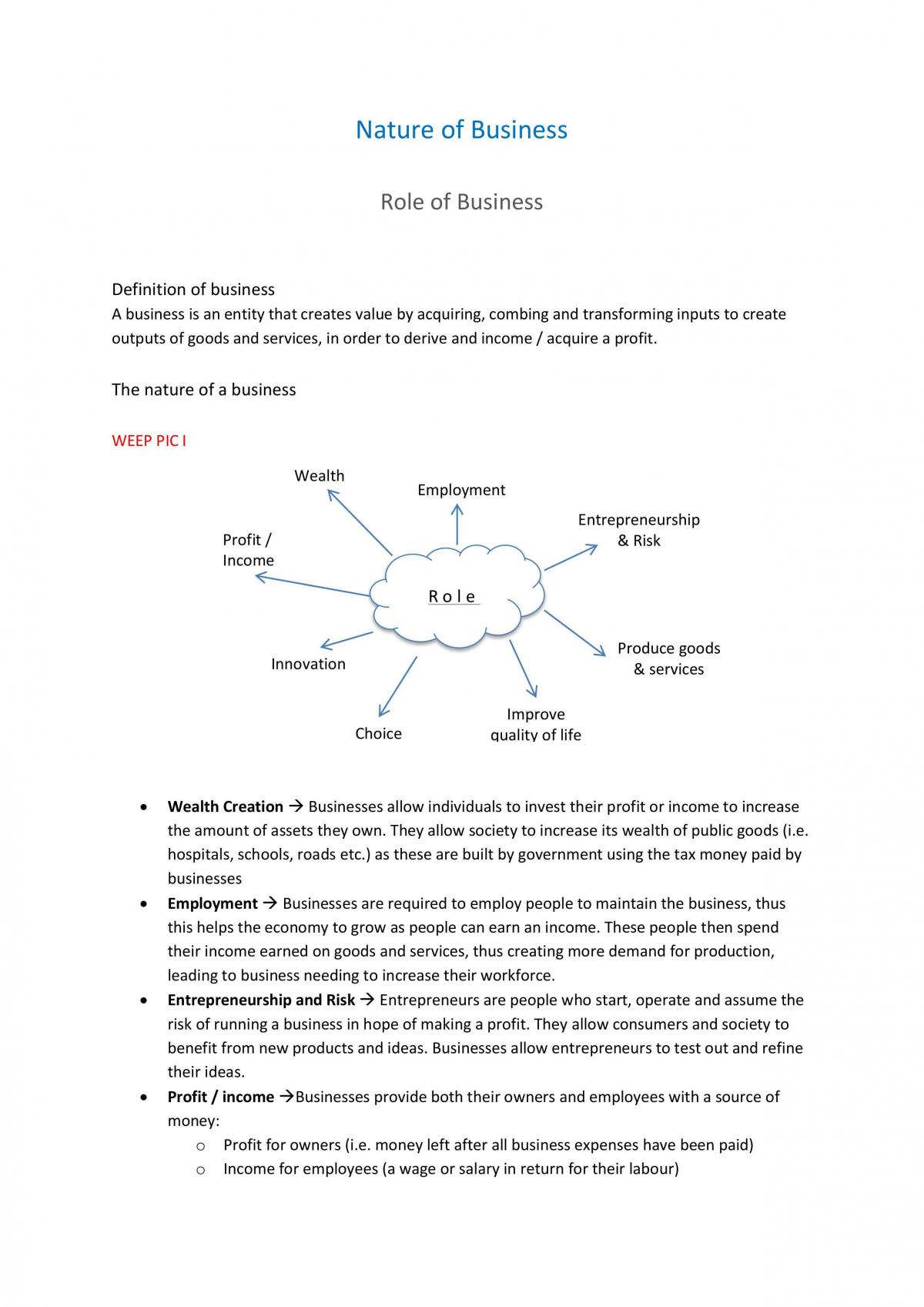Peliminary Notes on Nature of Business Topic - Page 1