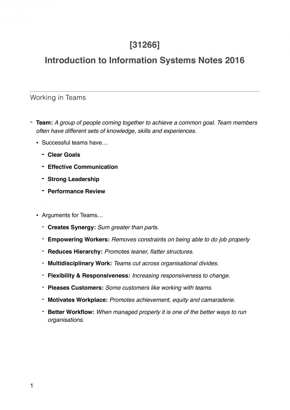 Notes for all Information Systems Lectures and Readings - Page 1