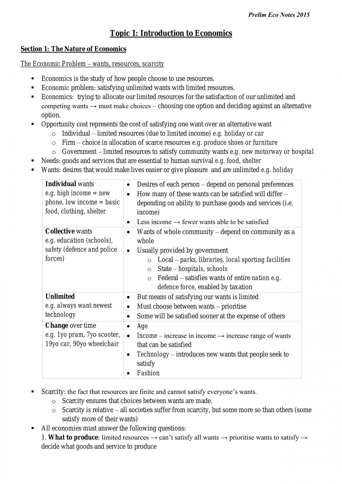 Preliminary Economics Notes - Page 1