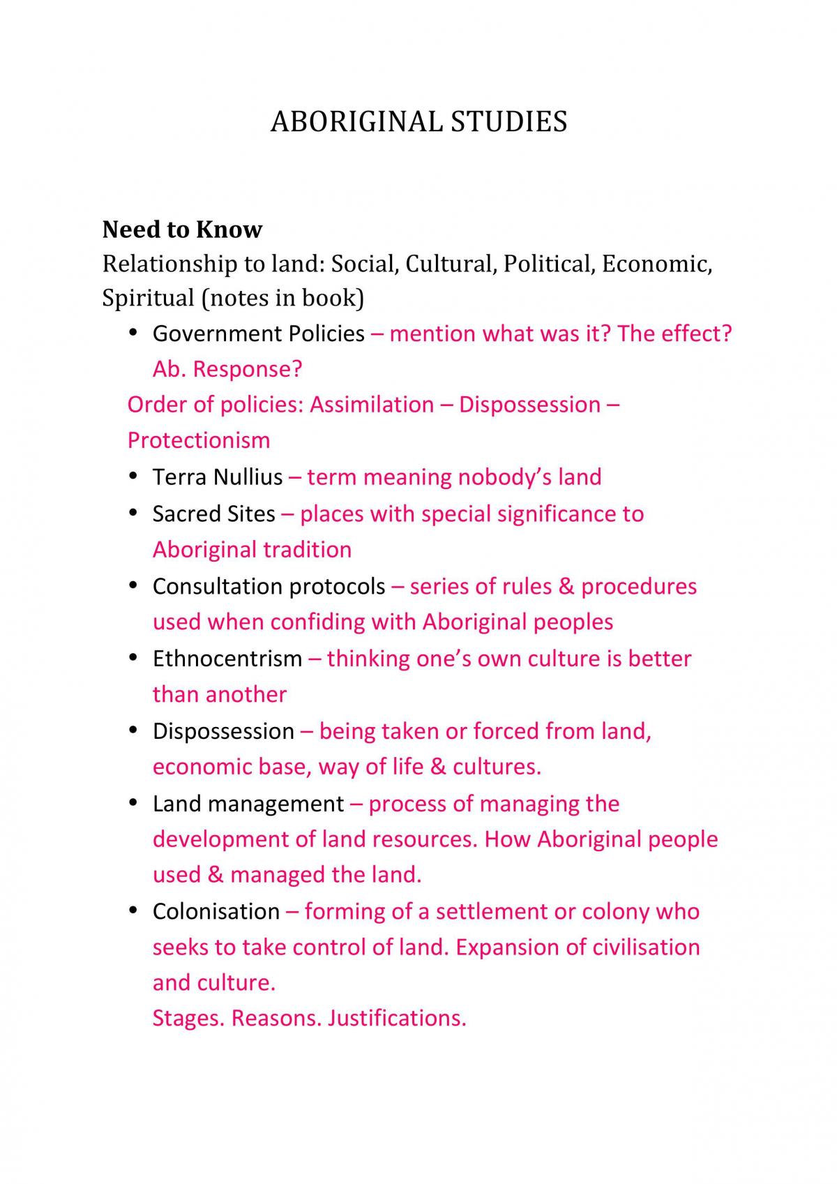 Aboriginal Studies - Preliminary Notes - Page 1