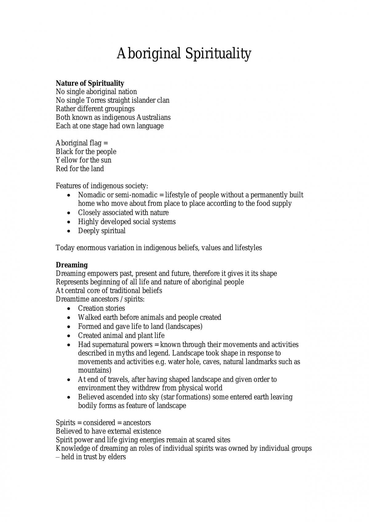 Aboriginal Spirituality Notes - Page 1