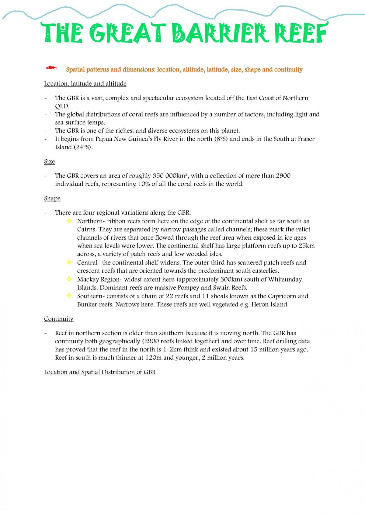 Great Barrier Reef Dot Points | Geography - Year 12 HSC | Thinkswap