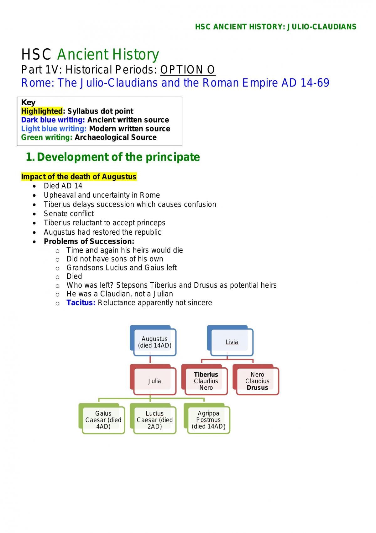 Julio Claudians Study Notes - Page 1