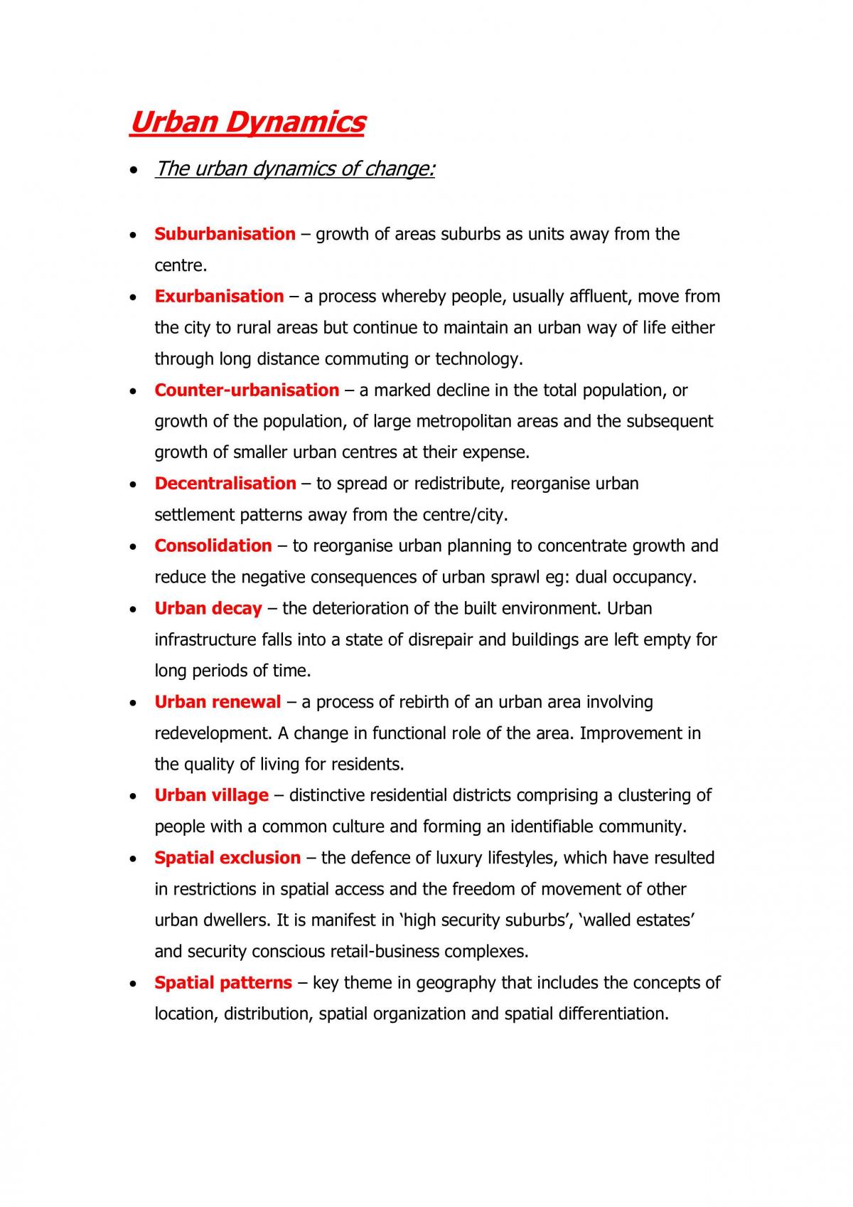 Year 12 Geography Urban Dynamics - Page 1