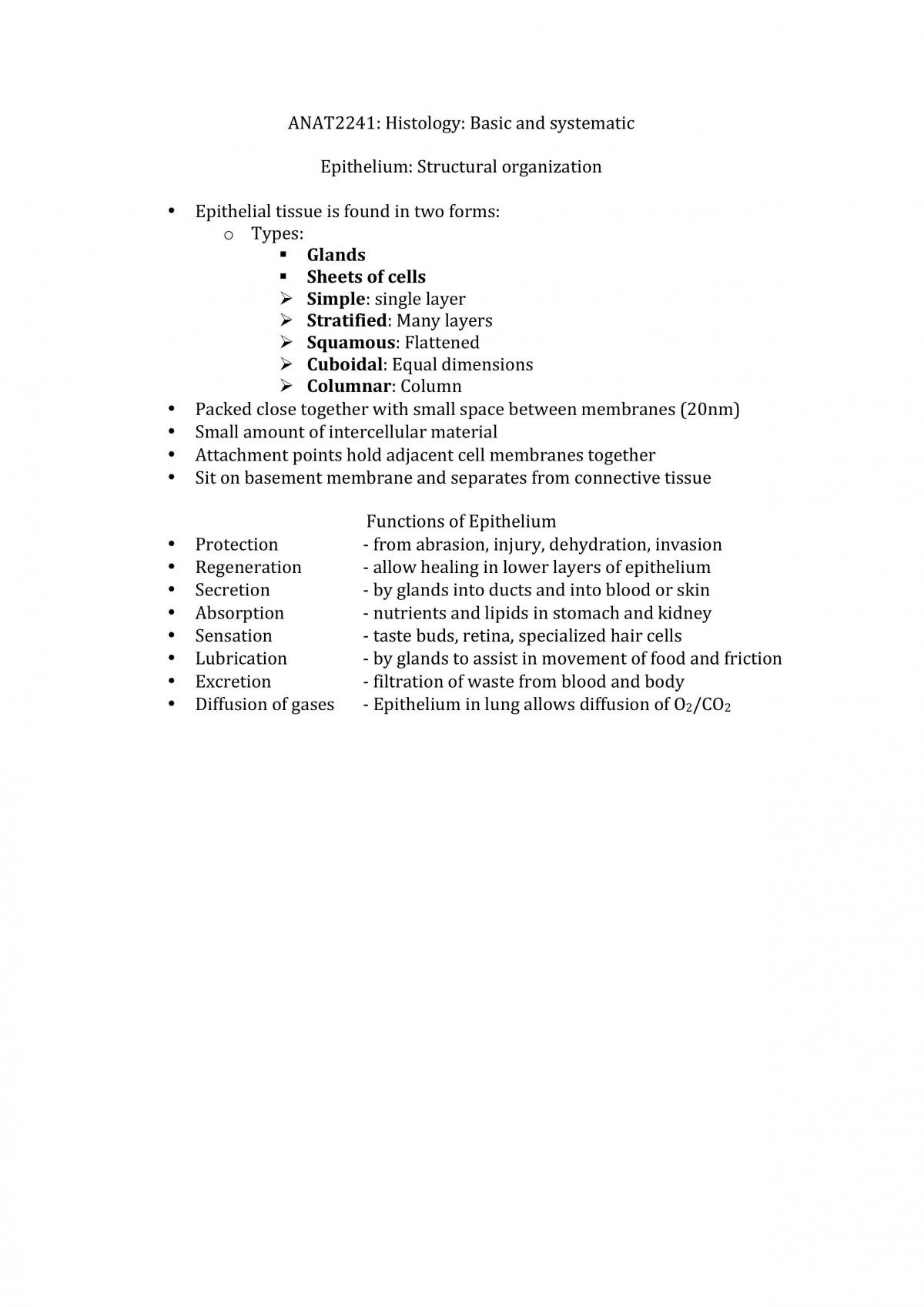 ANAT2241 - Histology - Page 1