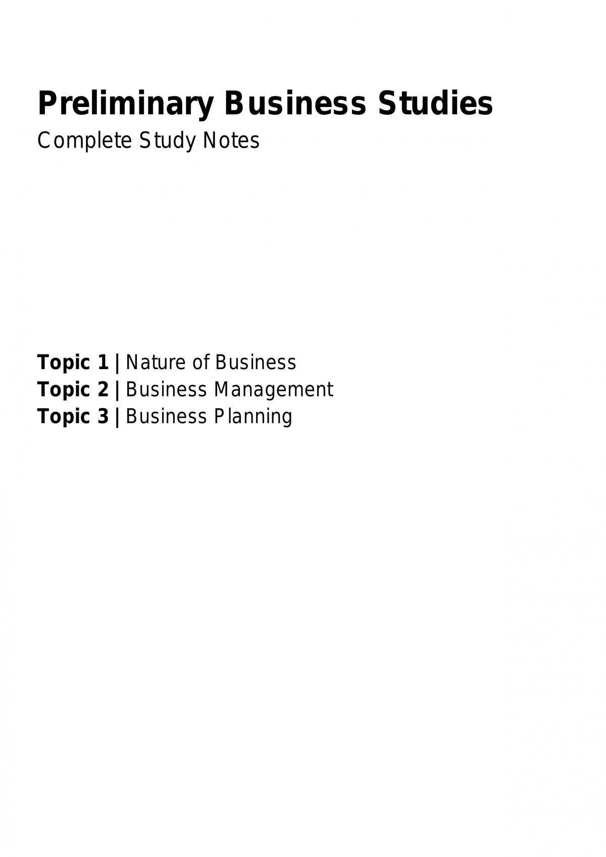 Prelim Business Studies Notes  - Page 1