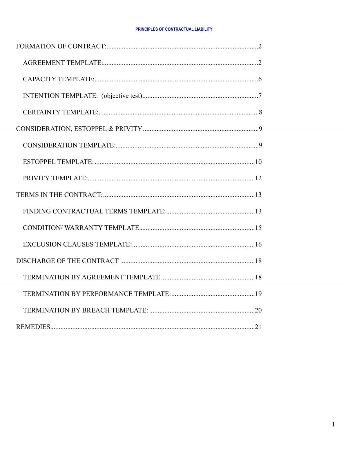 Contract Law template  - Page 1