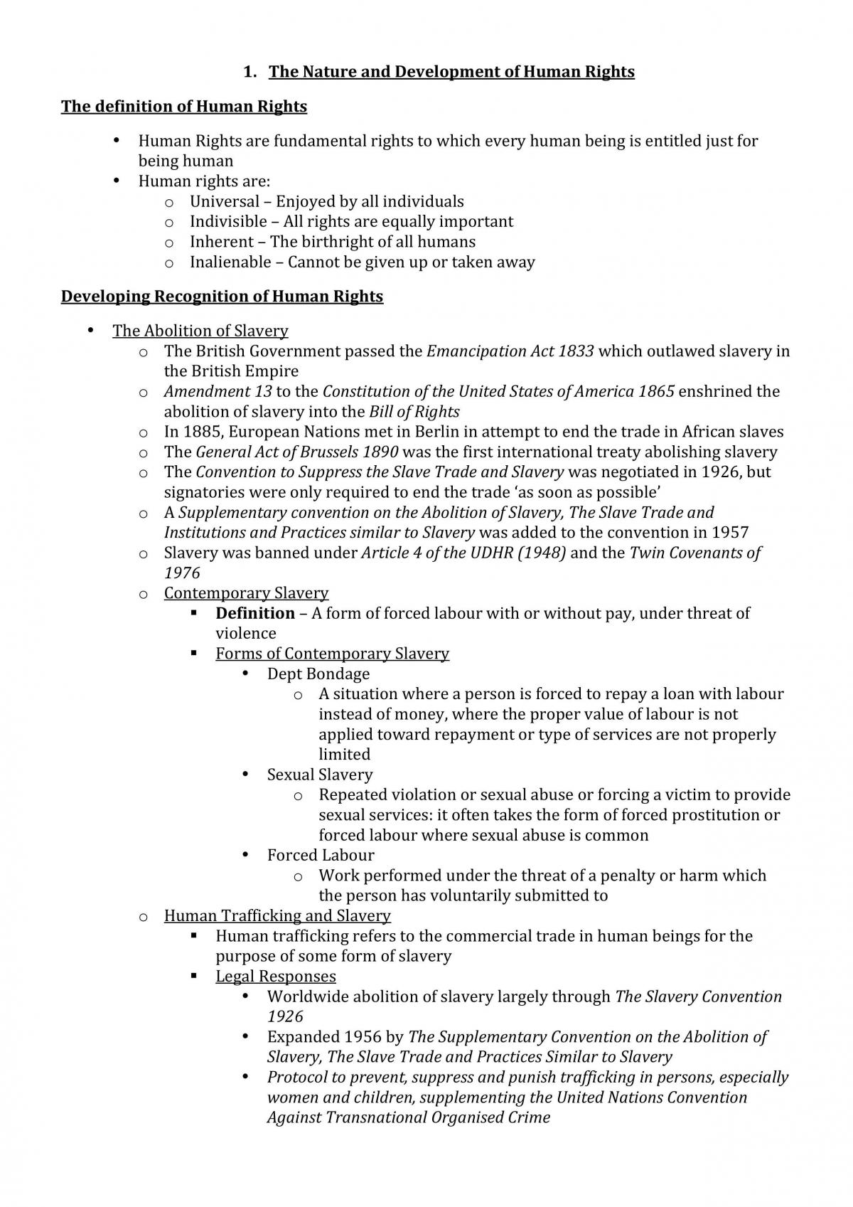 HSC Legal Studies Human Rights Summary - Page 1