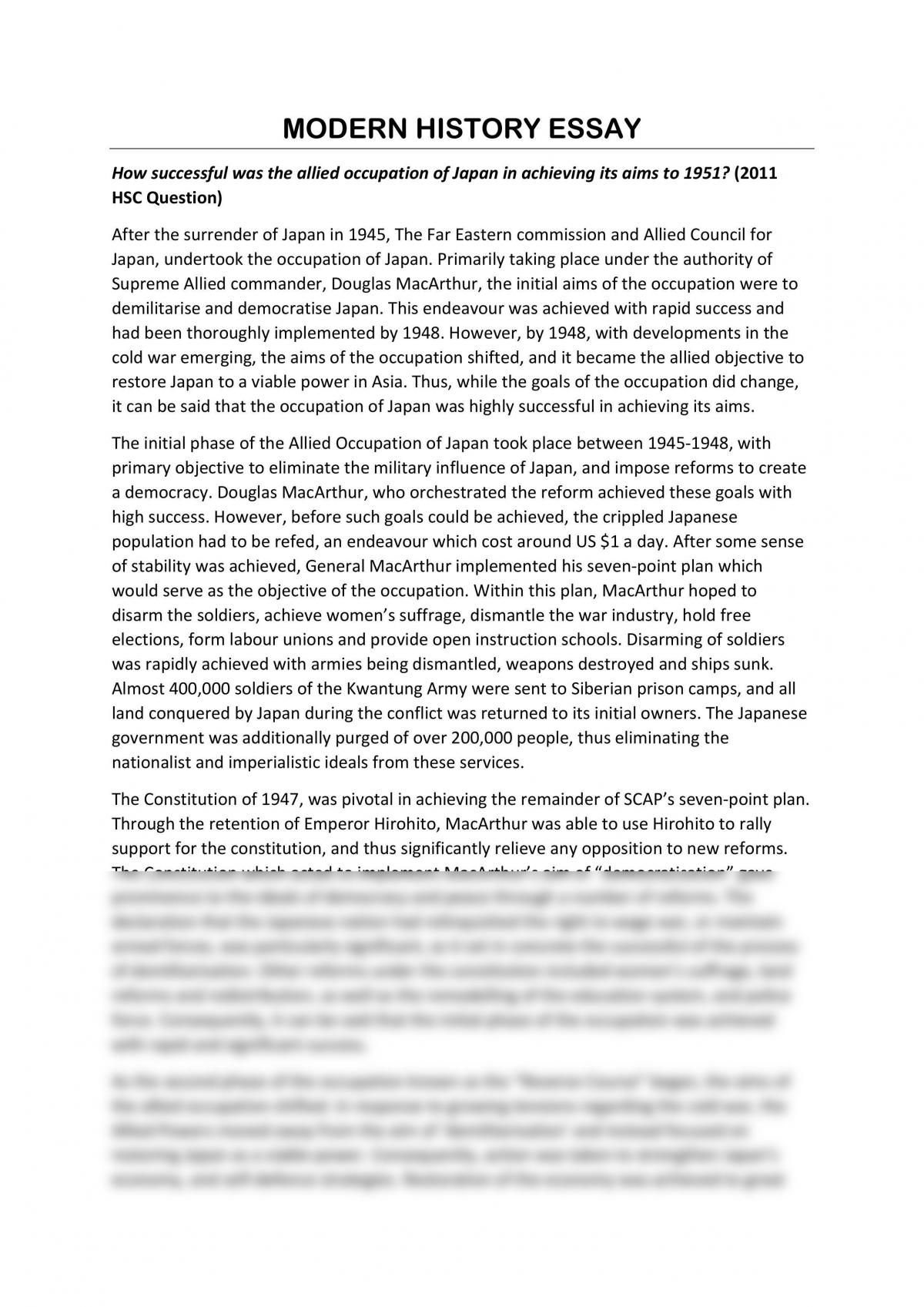 Essay for Modern History Elective 