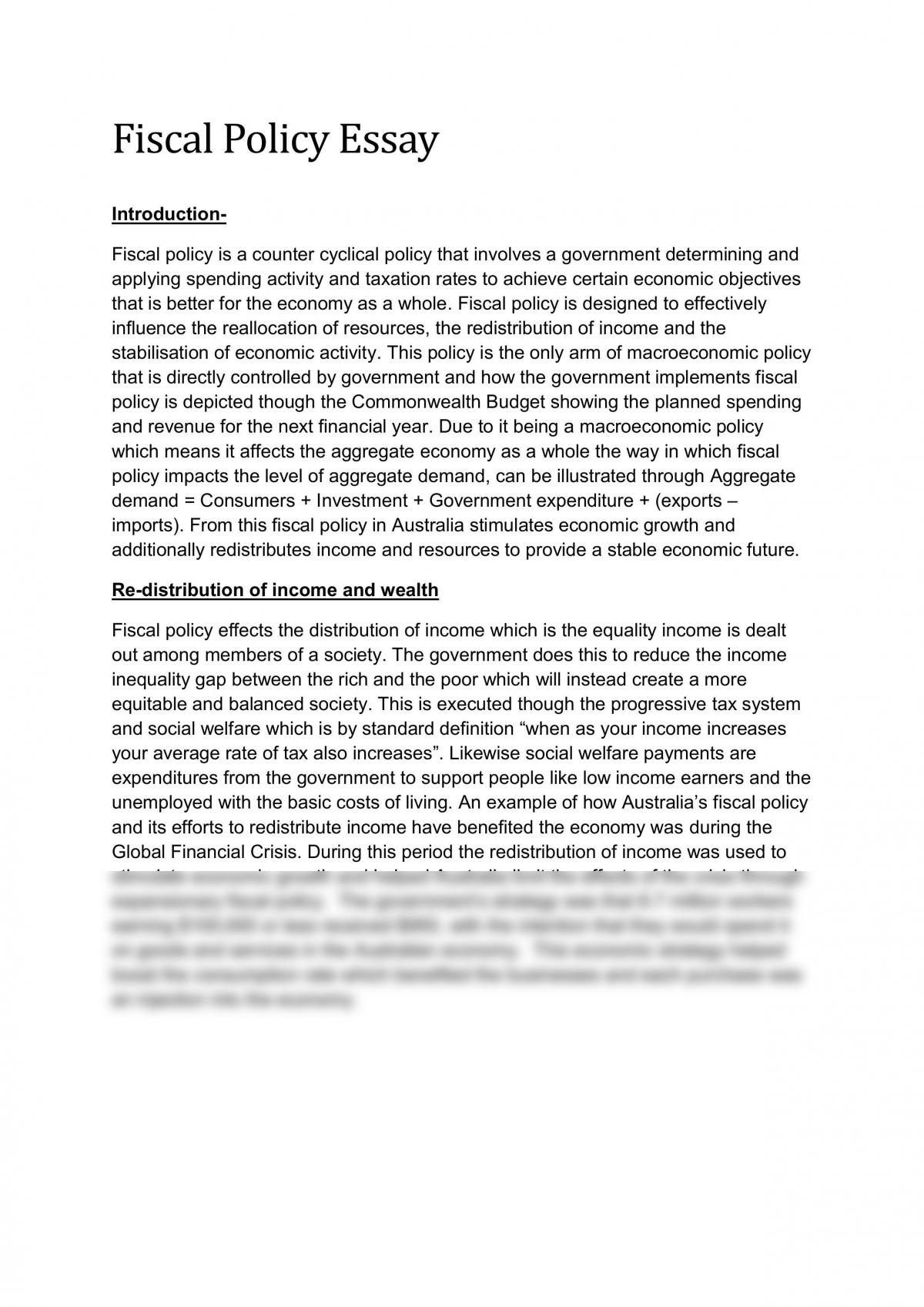fiscal policy definition essay