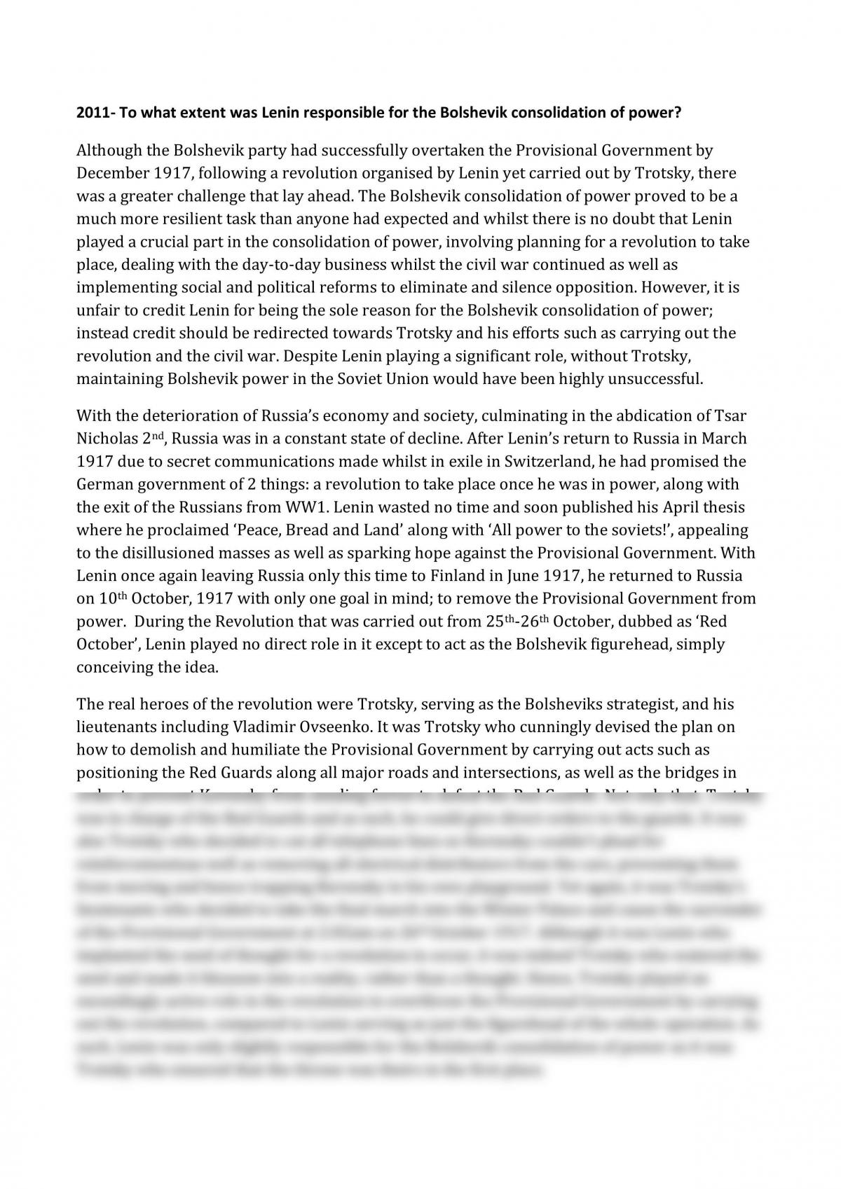HSC Modern History Module 2 Russia Essay - Page 1