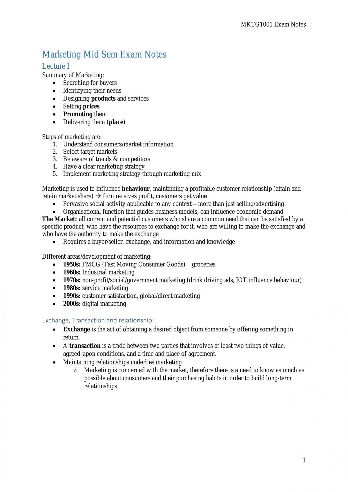MKTG1001 Final Semester Notes - Page 1