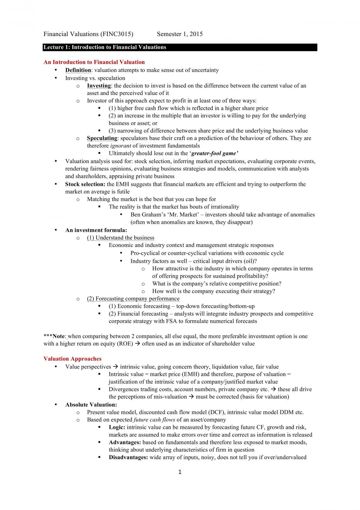 FINC3015 Full Course Notes (HD Student) - Page 1