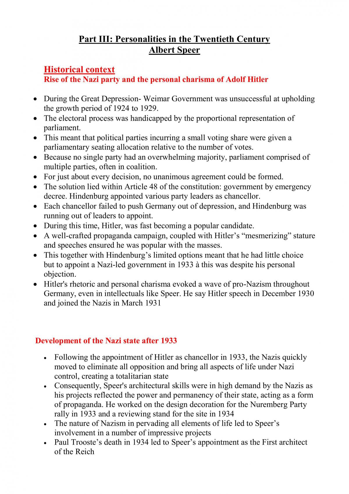 Albert Speer Full Notes  - Page 1
