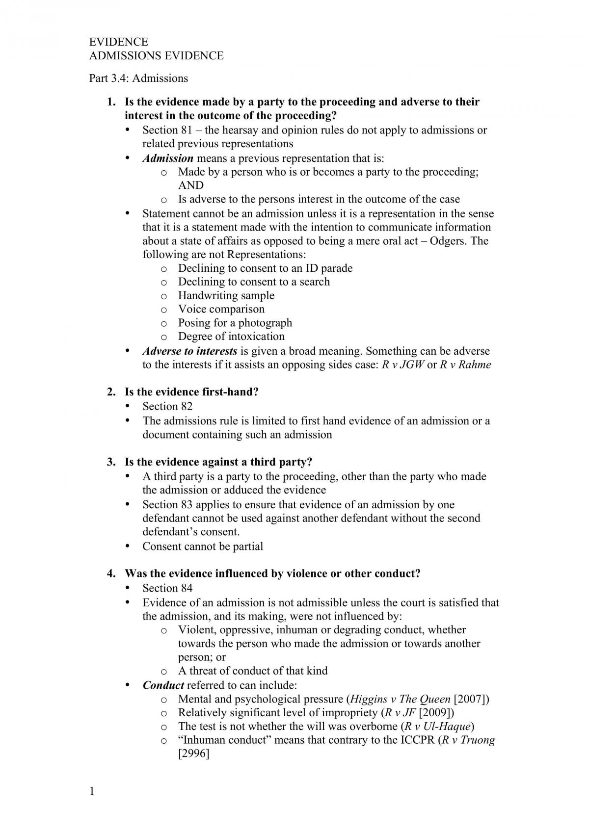 Collection of Evidence Checklists & Summary - Page 1