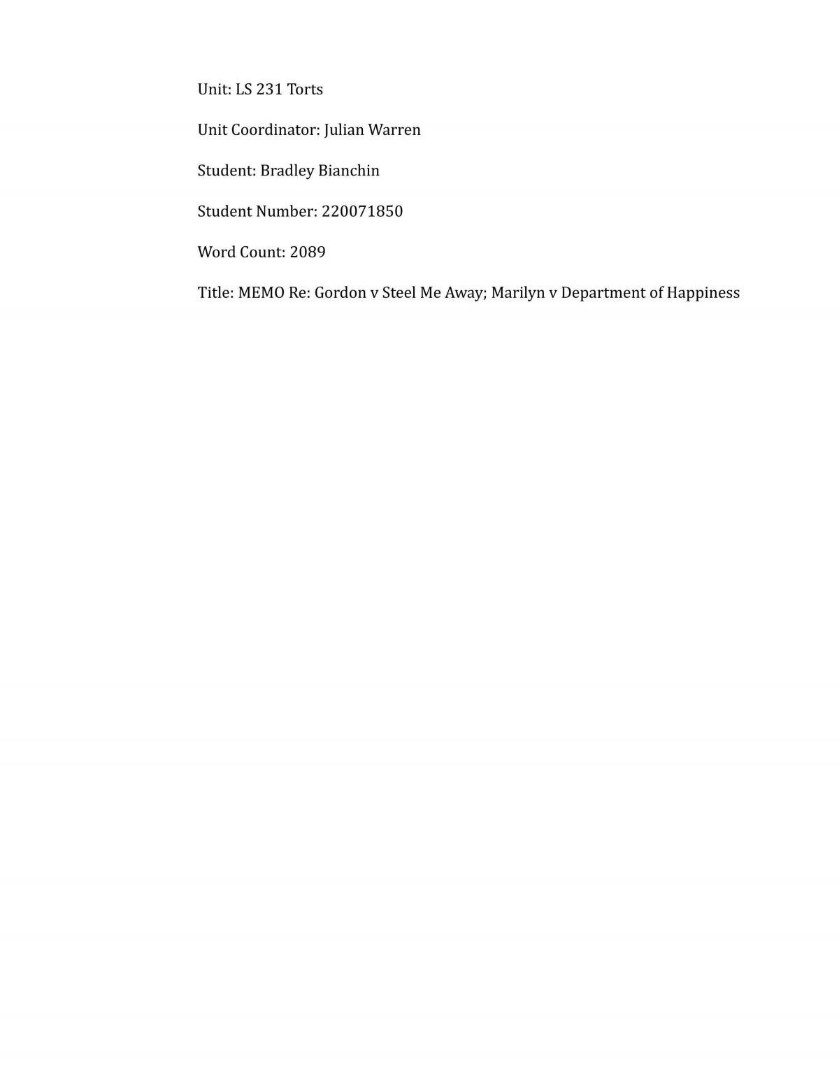 Assignment on Vicarious Liability - Page 1