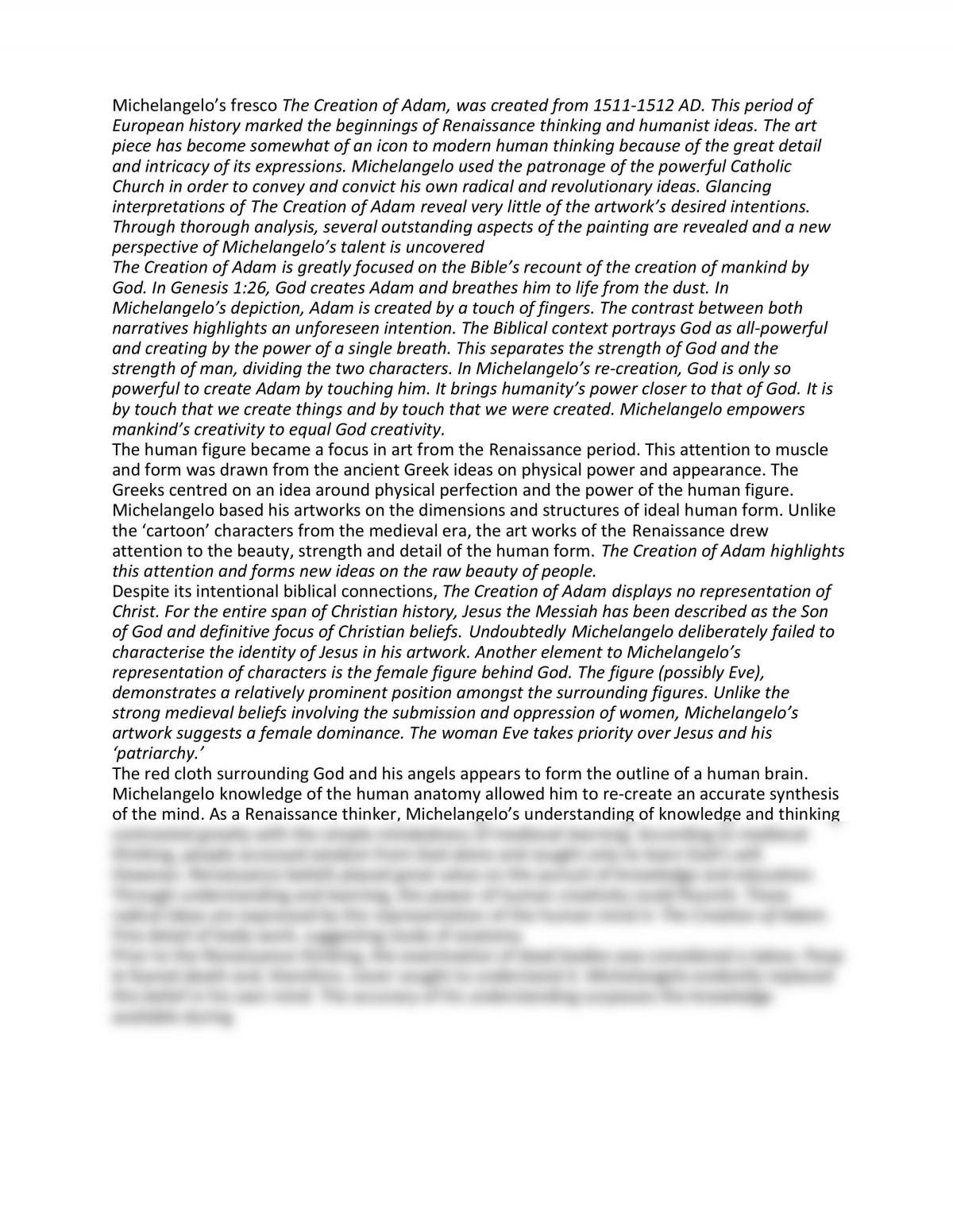 The Creation of Adam Essay - Page 1