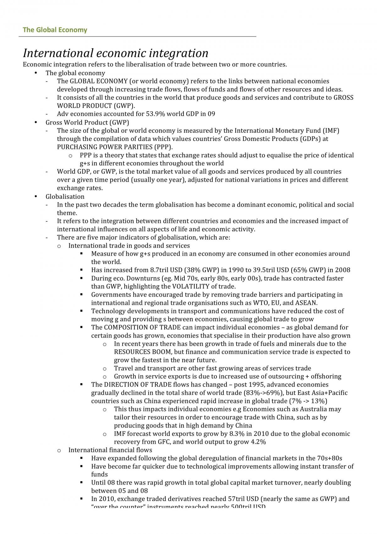 The Global Economy - Topic Notes - Page 1