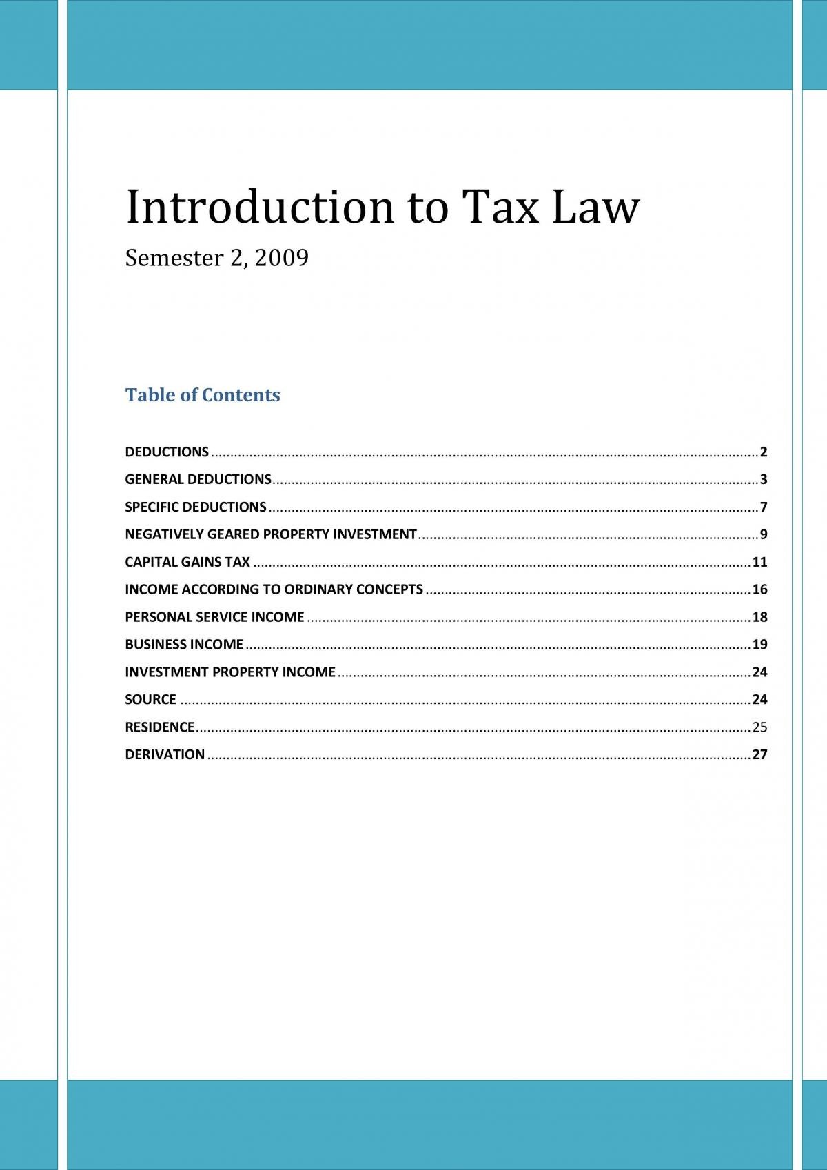 Introduction to Taxation Exam Notes - Page 1