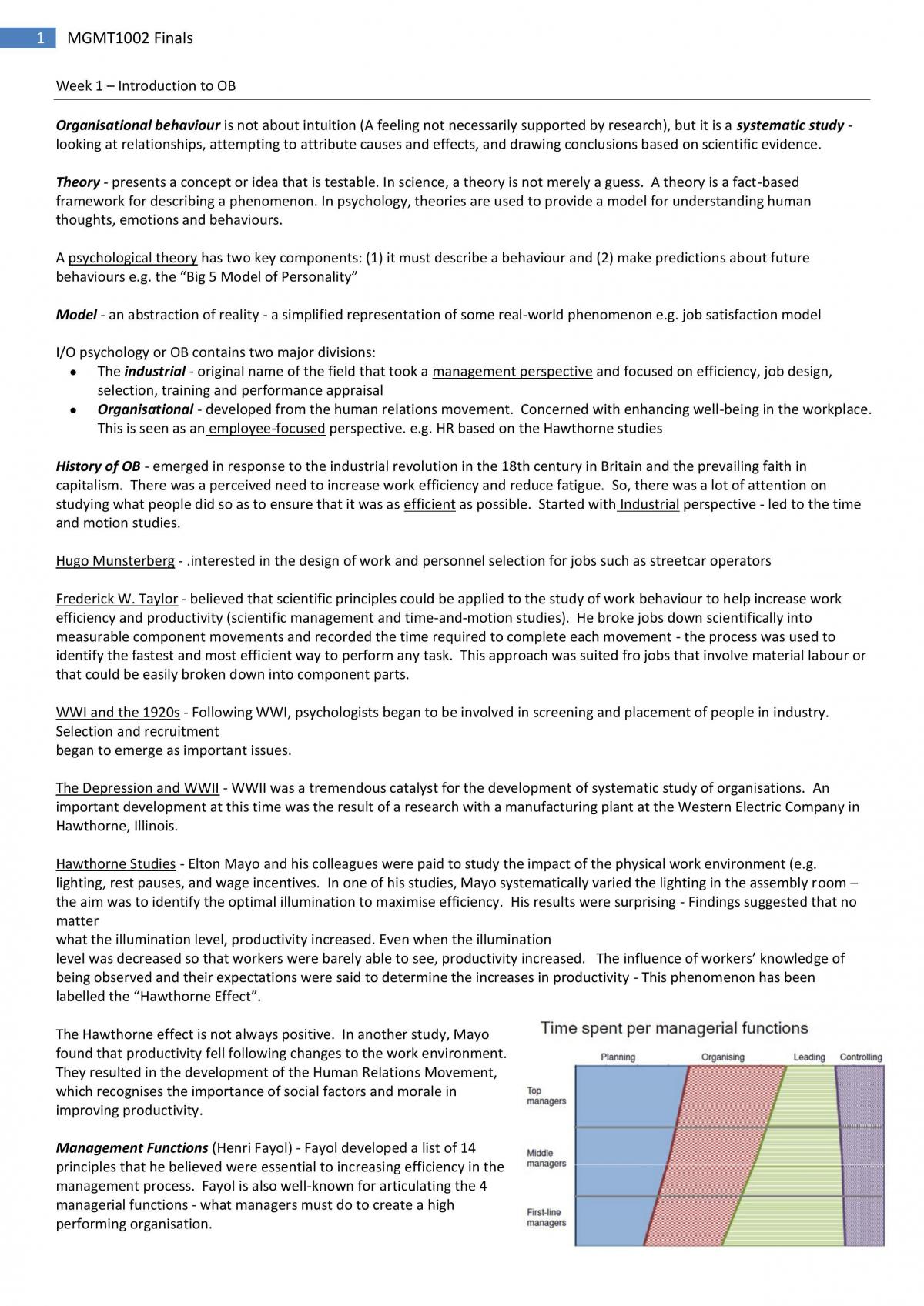 MGMT1002 - Introduction to Organisation Behaviour - Full Exam Notes - Page 1