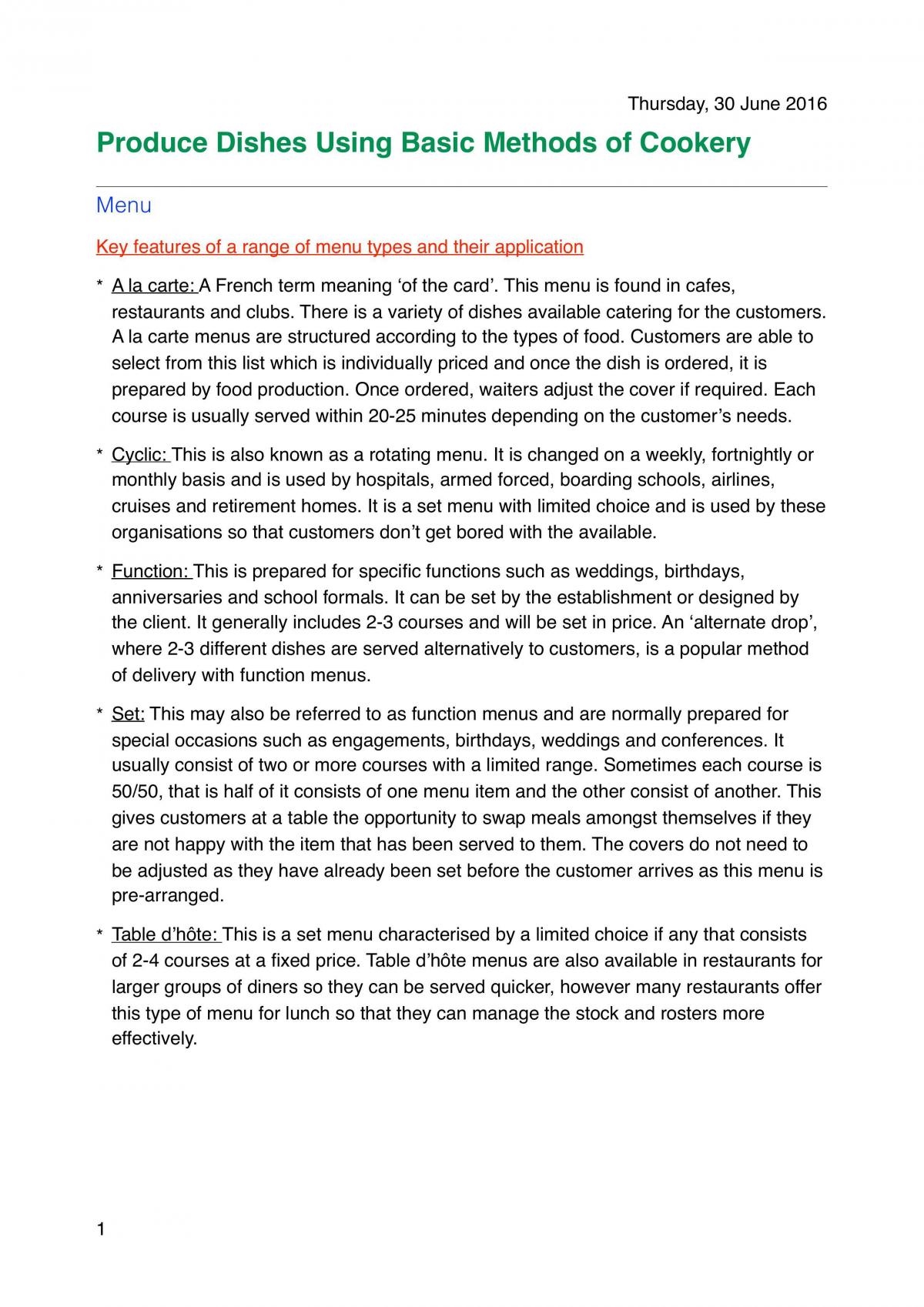 Produce Dishes Using Basic Methods of Cookery - Page 1