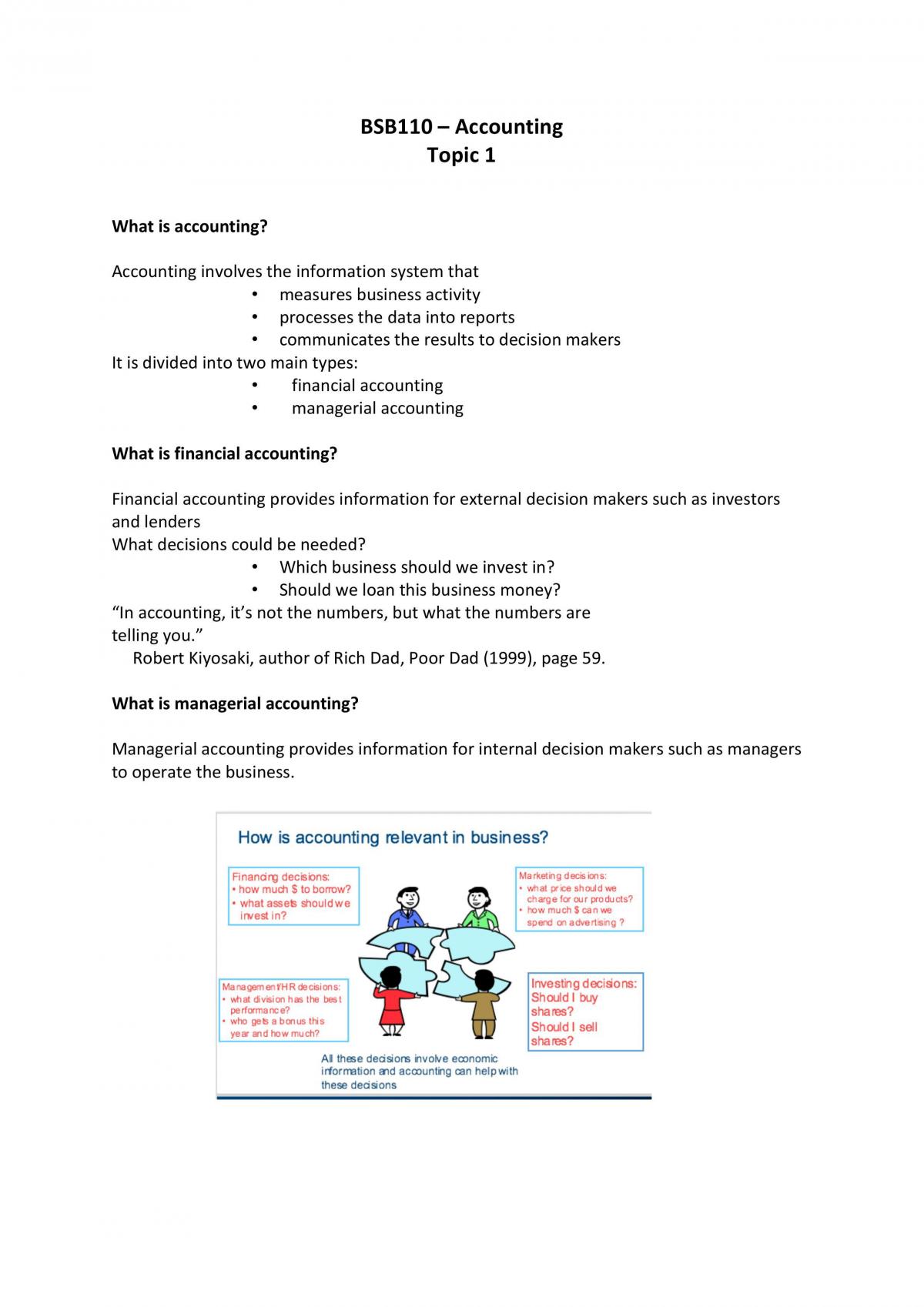 BSB110 – Accounting Topic 1 and Topic 2, Powerpoint Notes - Page 1