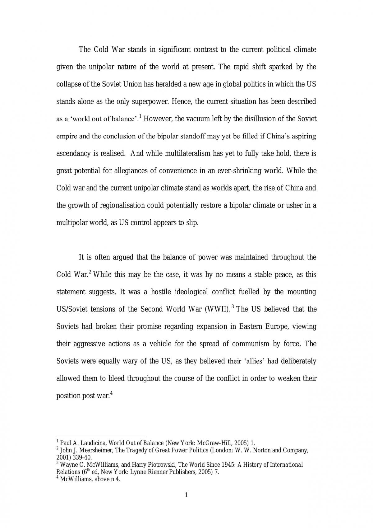 Cold War Essay - Page 1