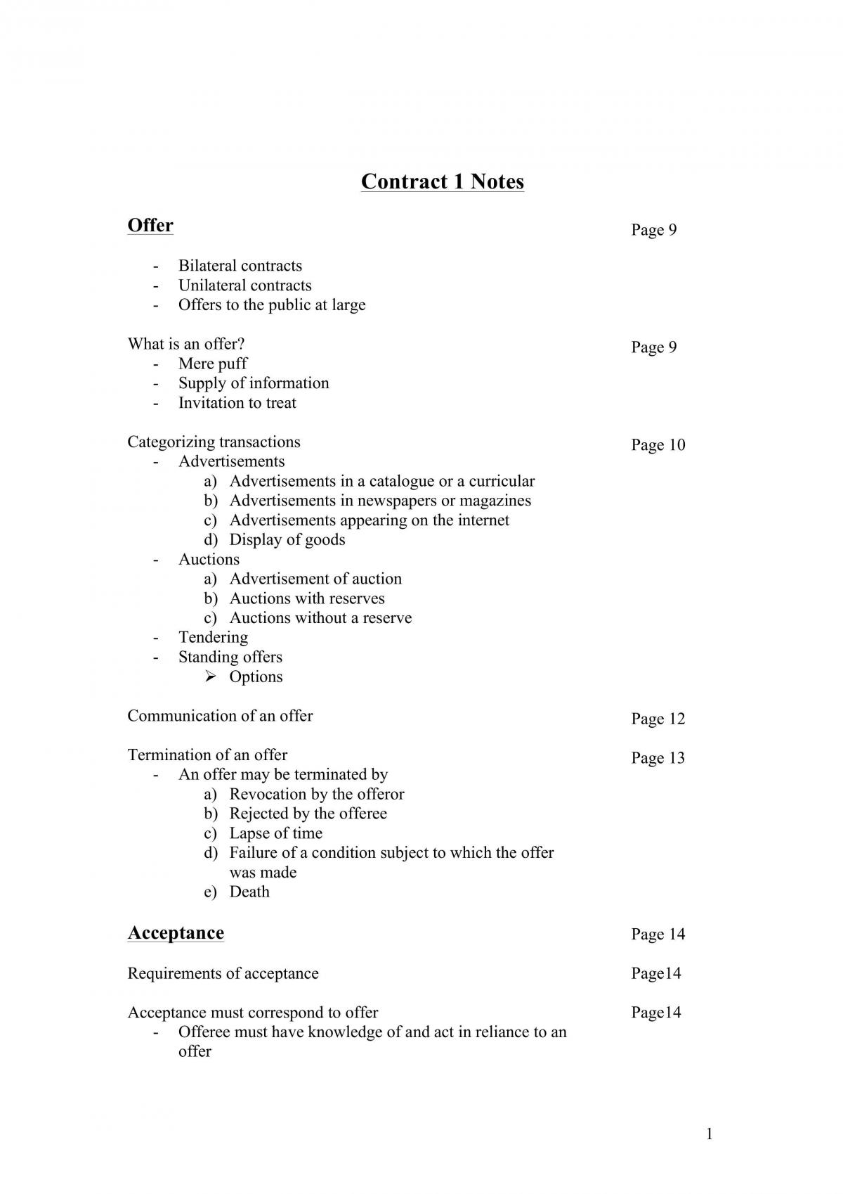 Full notes for Contracts 1 - Page 1