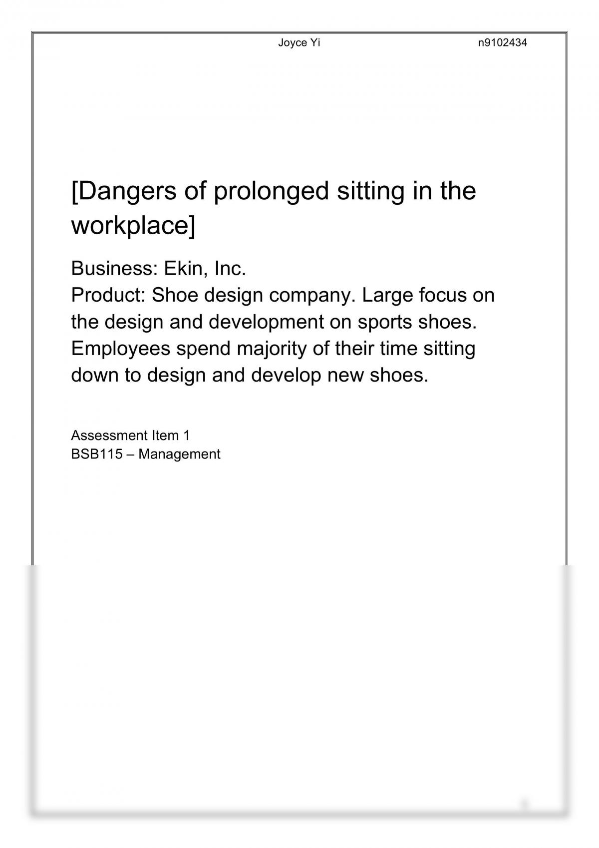 BSB115: VBD Brief (Dangers of Prolonged Sitting in the Workplace) - Page 1