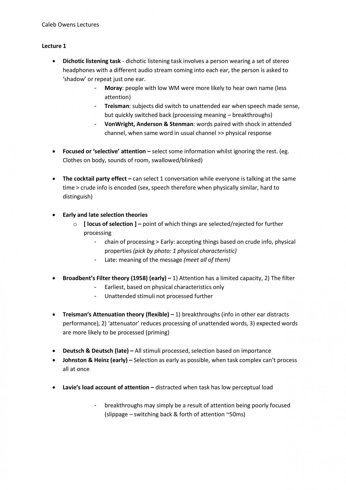 PSYC2013 Attention lecture notes - Page 1