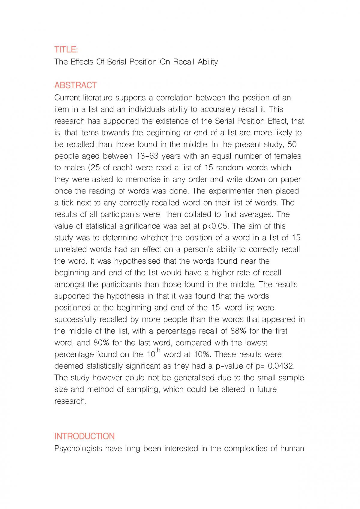 ERA on the Serial Position Effect - Page 1