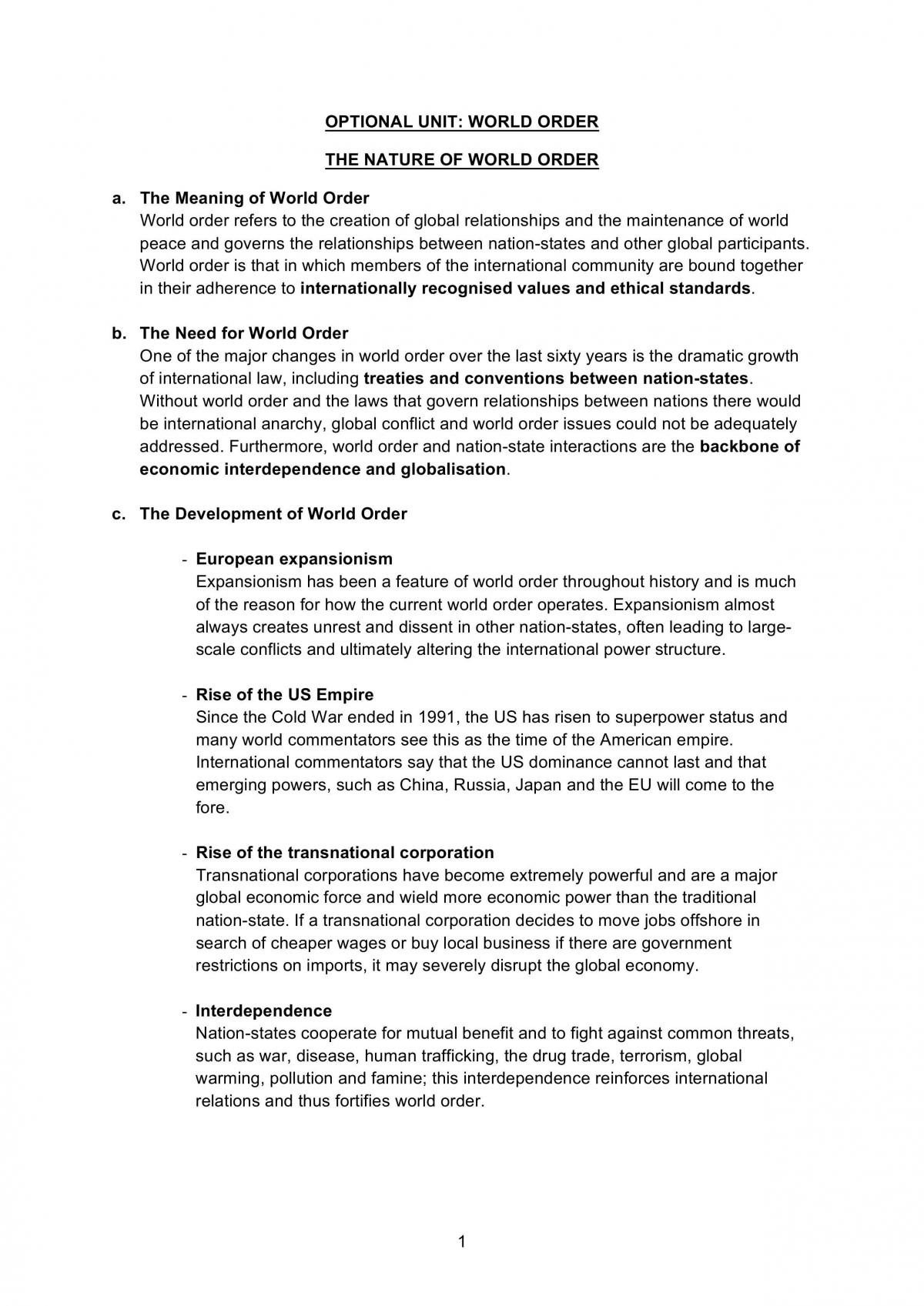 Optional topic - World Order (Complete Notes / Summary) - Page 1