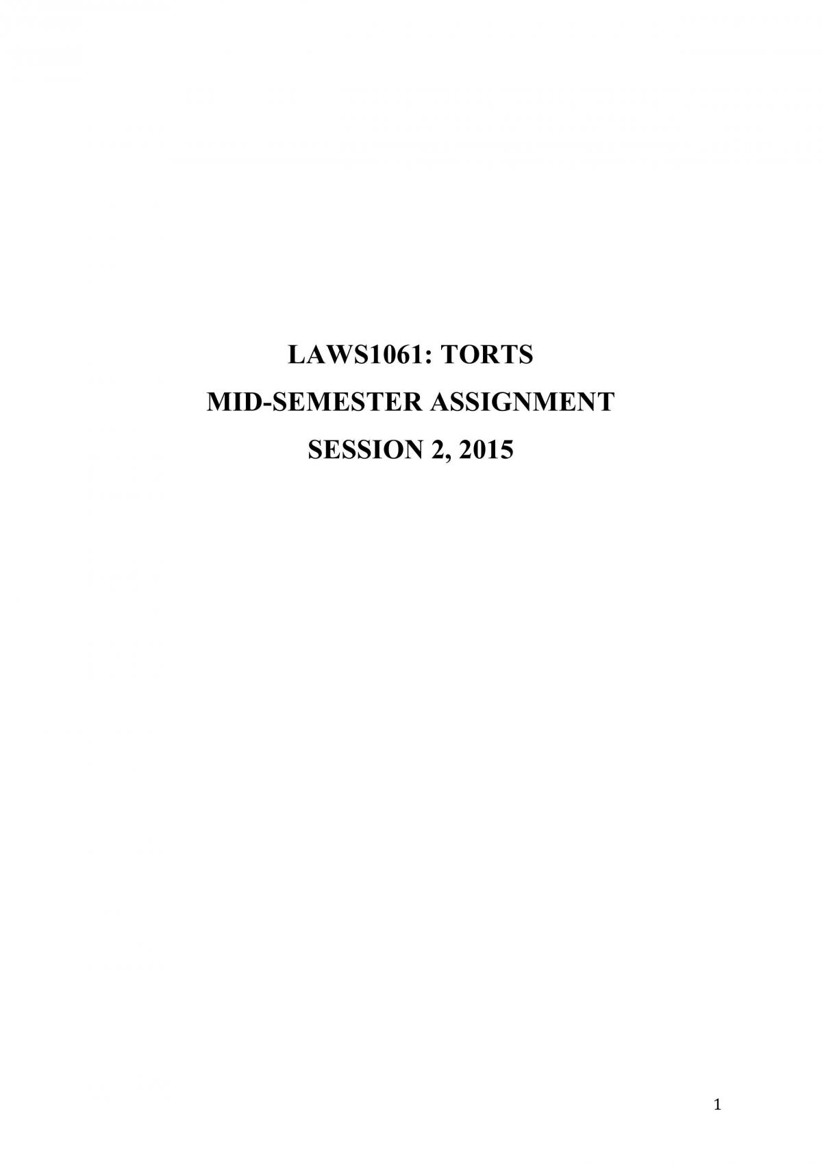 Torts Mid-Semester Assignment - Page 1