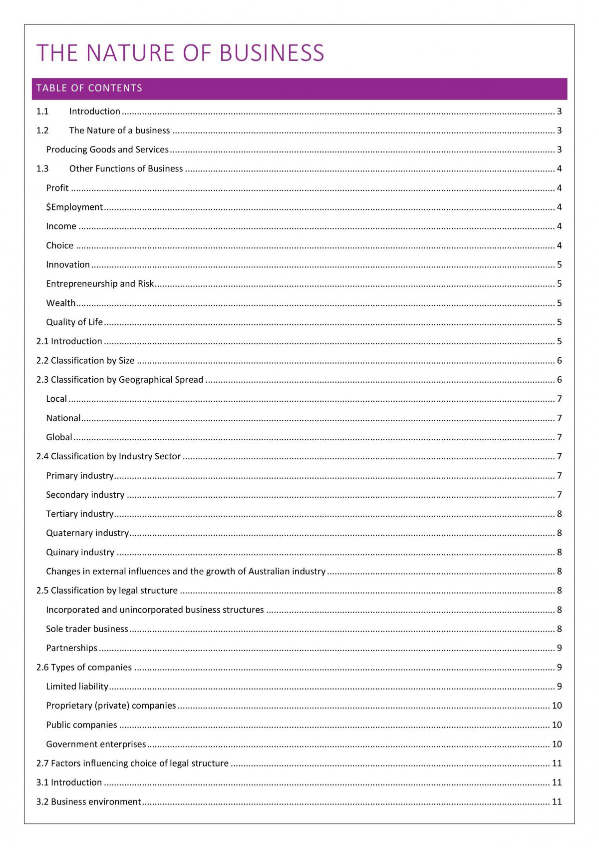 The Nature of Business Study Notes - Page 1