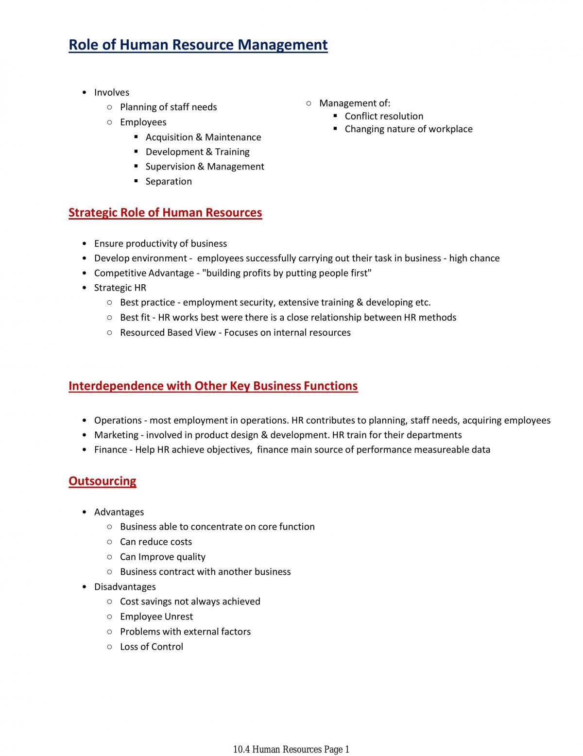 HSC HR Notes - Page 1