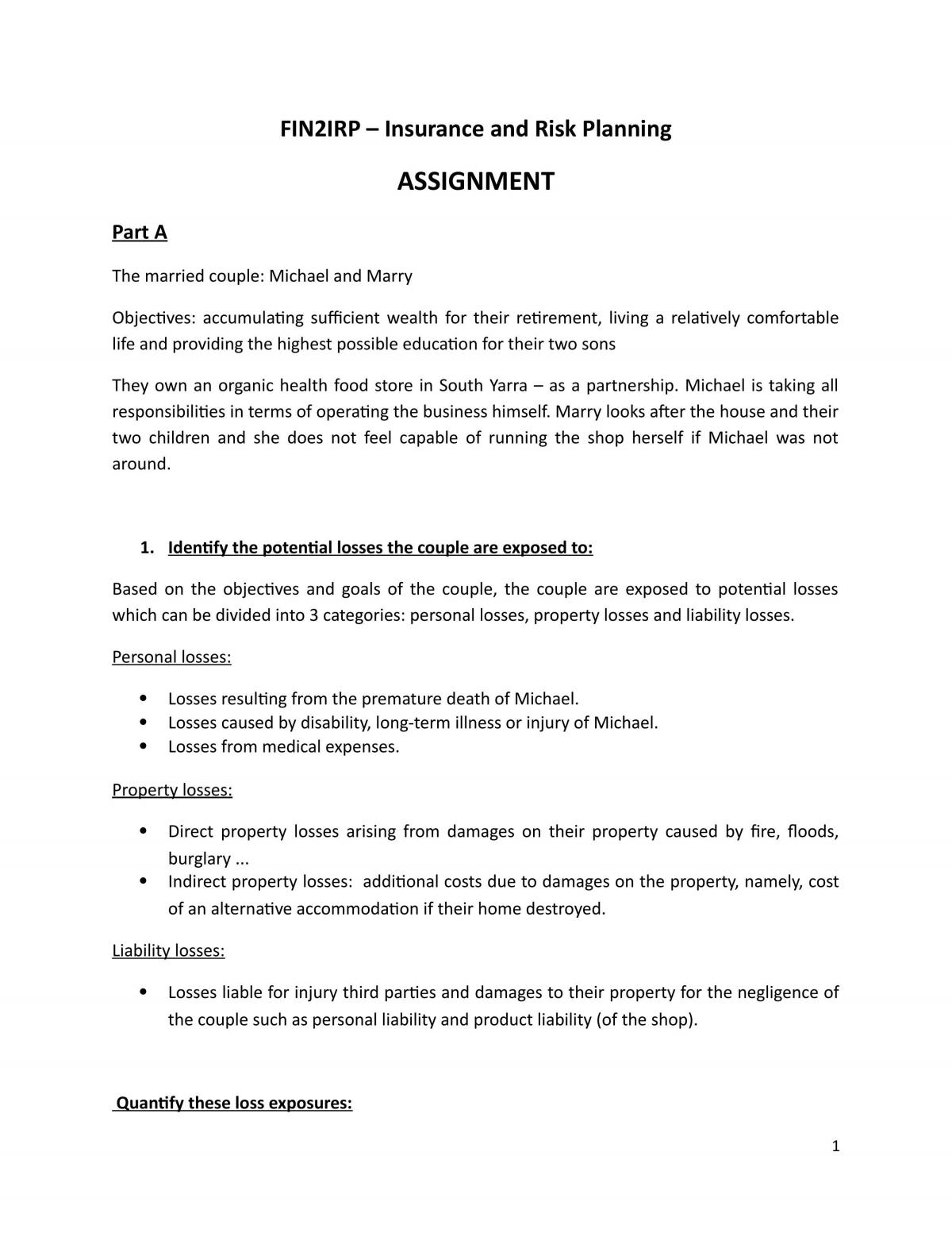 Assignment of Risk Management - Page 1