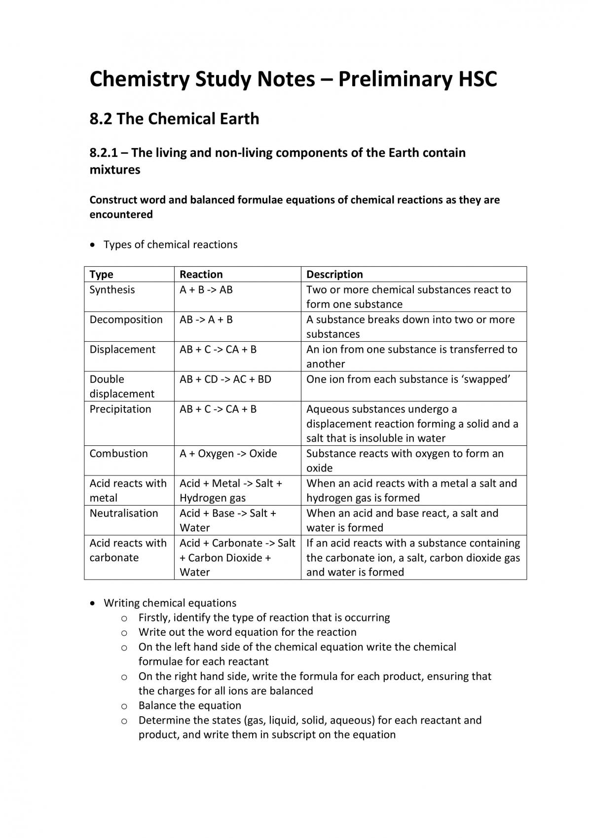 Preliminary Chemistry Notes - Page 1