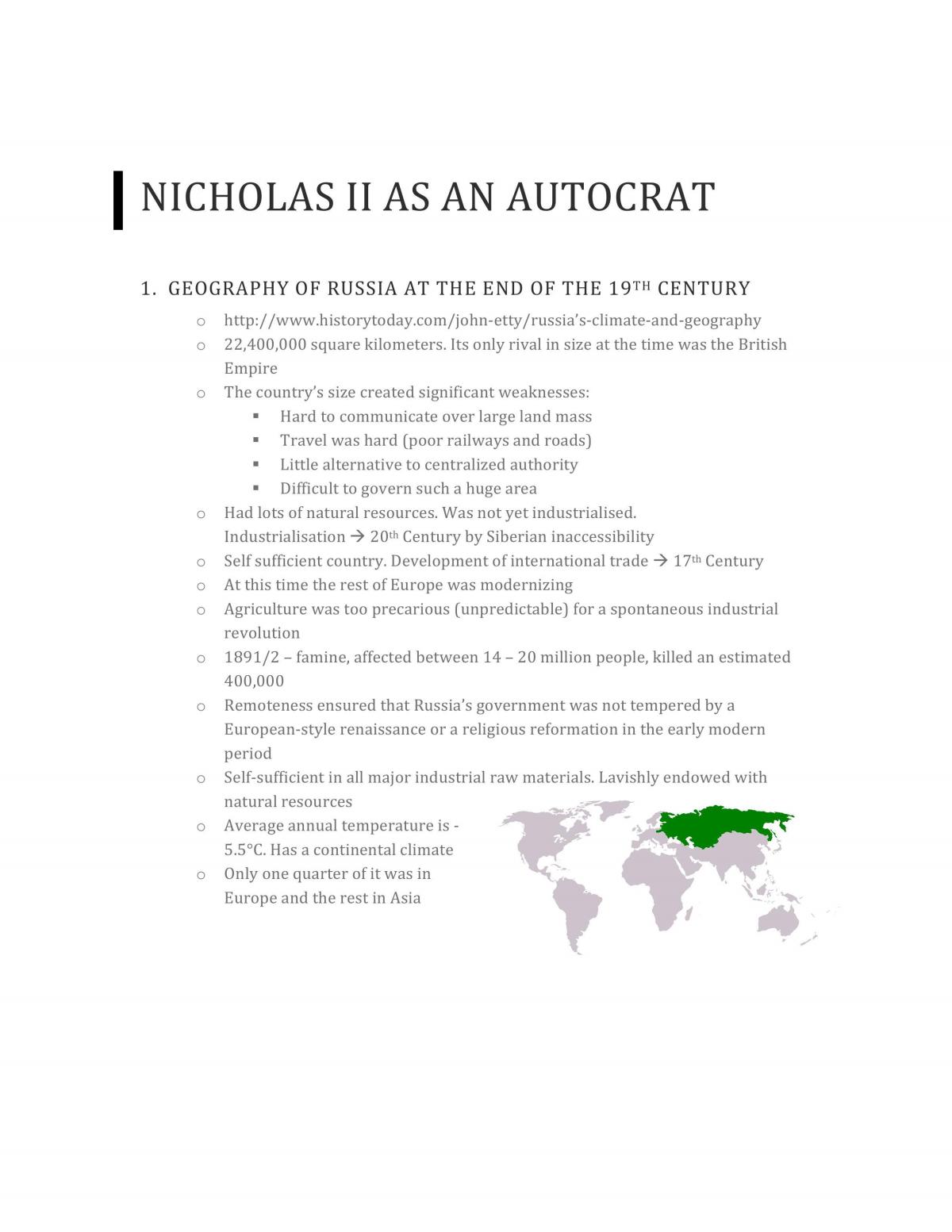 The Decline and Fall of the Romanovs Study Notes - Page 1