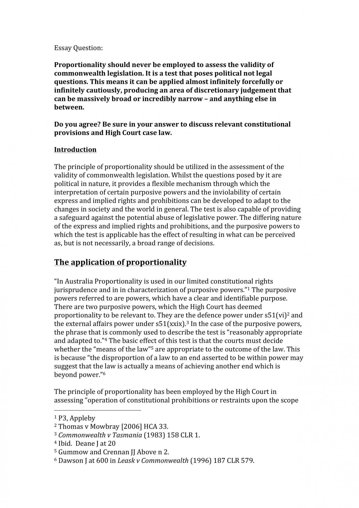 Constitutional Law Essay on Proportionality - Page 1