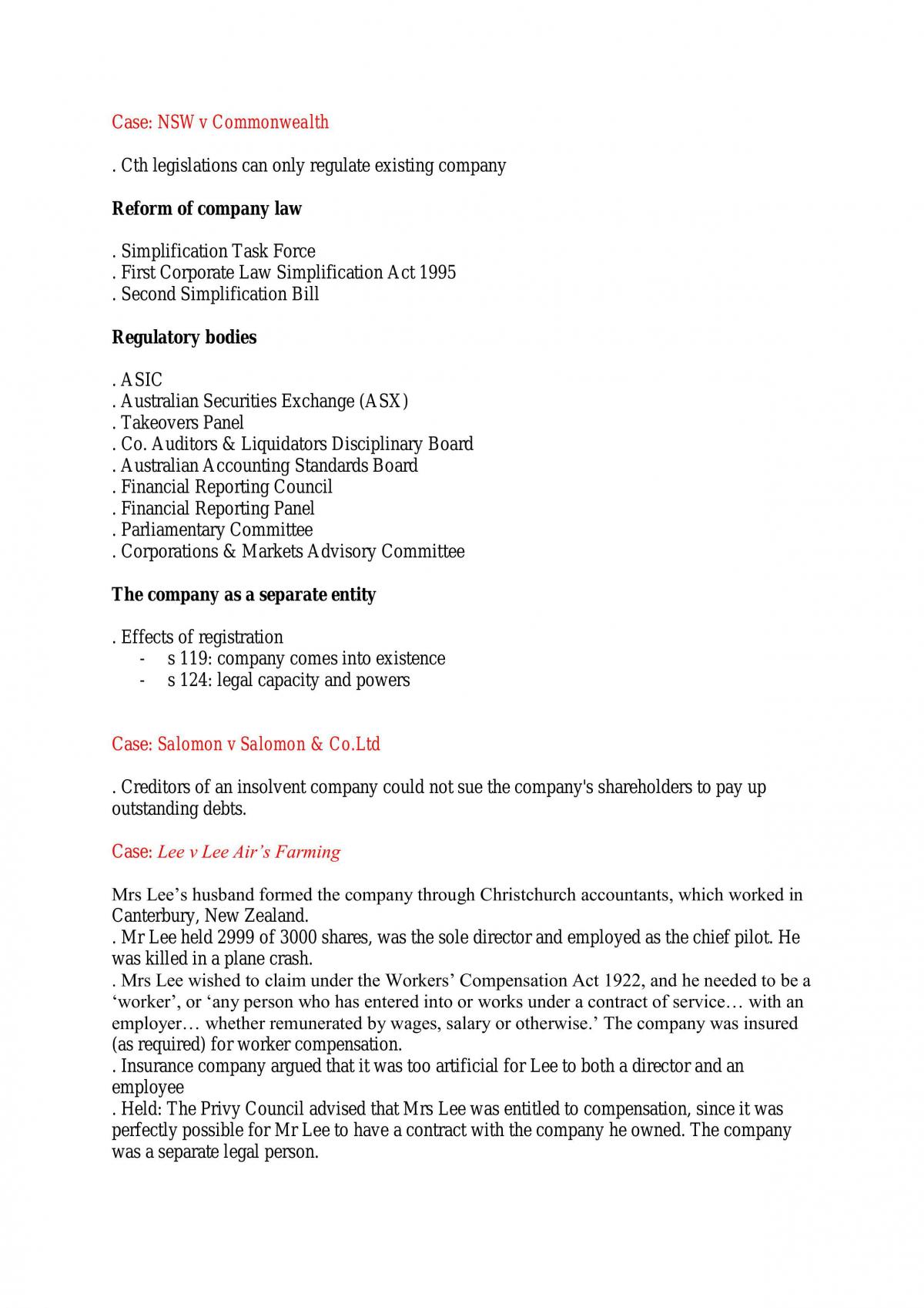 Case summaries and notes - Page 1
