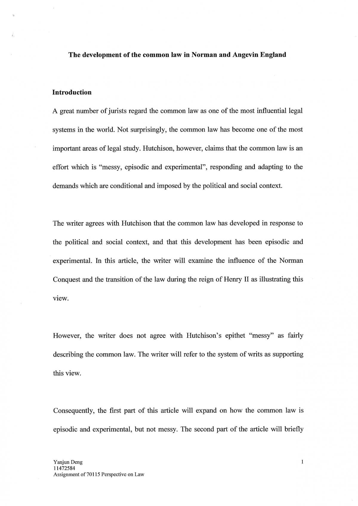 Perspectives on Law 2012 Assignment - Page 1