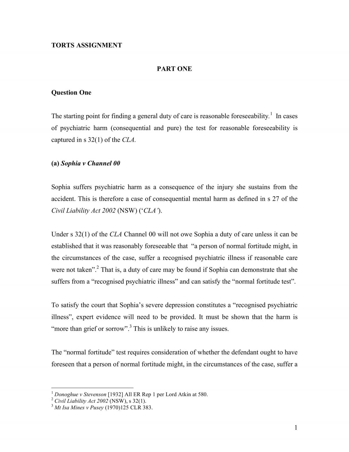 Torts Assignment (Distinction) - Page 1