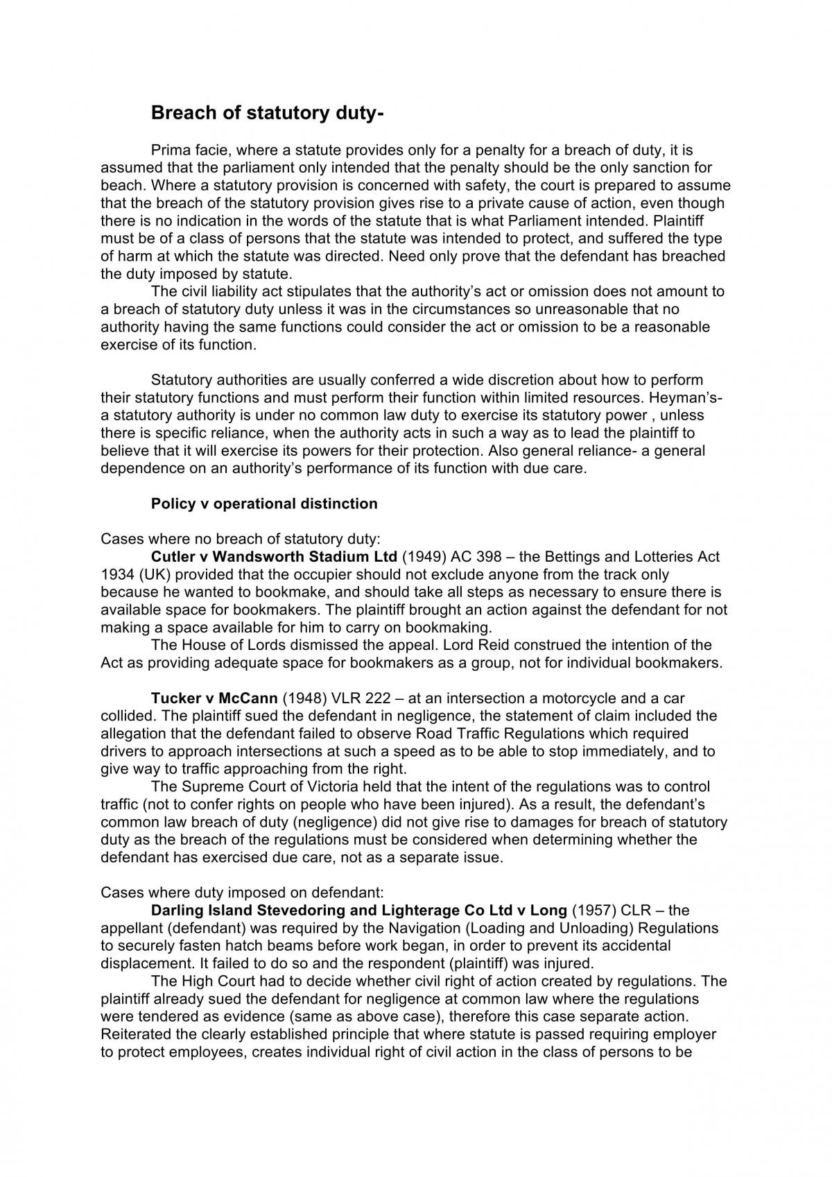Negligence Study Notes - Page 1